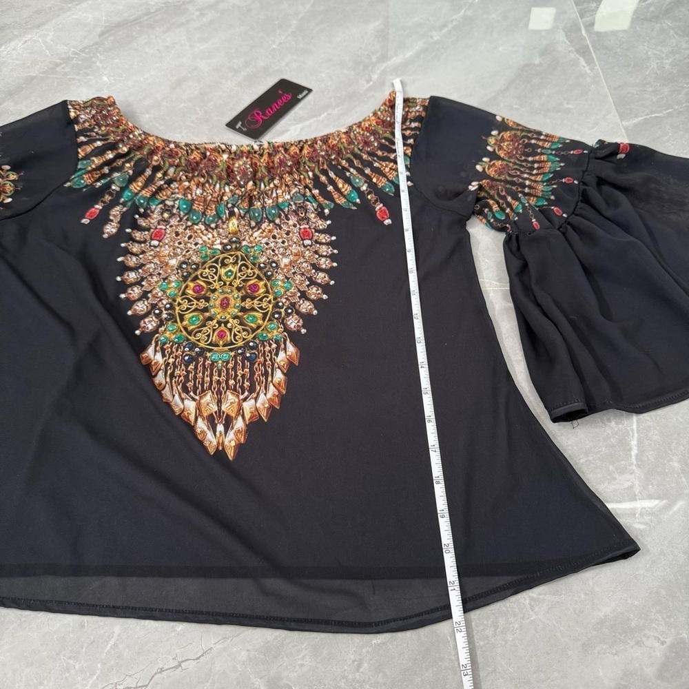 Women’s Ranee’s Miami Beaded Flare Sleeve Sheer Off The Shoulder Top Medium - Picture 16 of 16